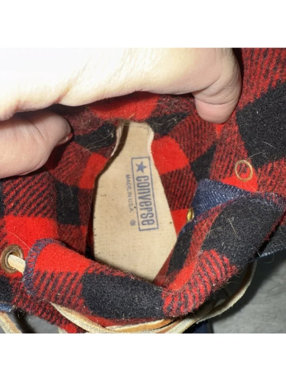 Converse Mens 9.5 Vintage NeeHi Tall High USA Made Denim Fold Over Plaid Sneaker - Picture 7 of 10